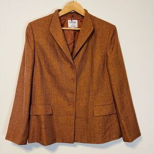 Le Suit Herringbone Brown Blazer Jacket Size 18